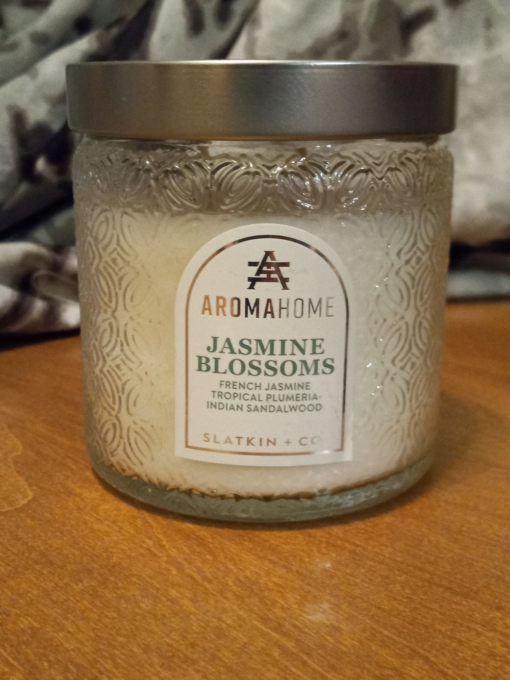 Aroma Home Jasmine Blossoms Decorative Glass Jar Candle - Cream with Silver Lid